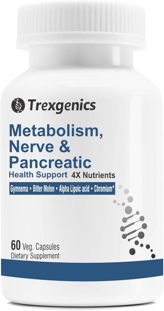 Trexgenics Metabolism Support mit GYMNEMA 75% Gymnensäure 150 mg, Bitter Melon 5% Bitter 150 mg, Chrom & Alpha LIPOIC ACID150mg(60 Vegan Capsules) (Pack mit 1)