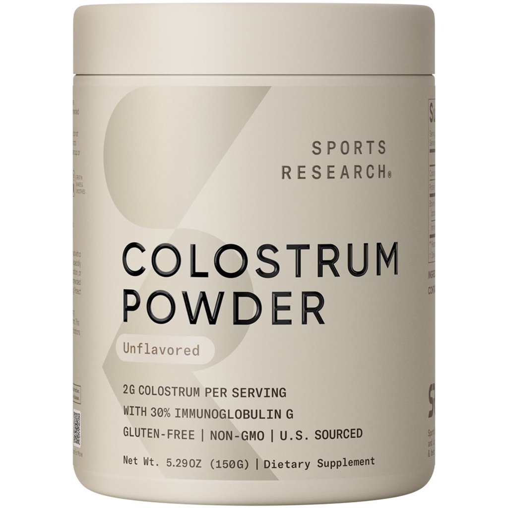 Sport Research® Bovine Colostrum Powder – einfach zu mischen, Single Ingredient Superfood – Immunität Support & Gut Health w/IgG Antibodies - US Sourced · Non-GMO · Glutenfrei - 75 Servierungen (Unflavored)
