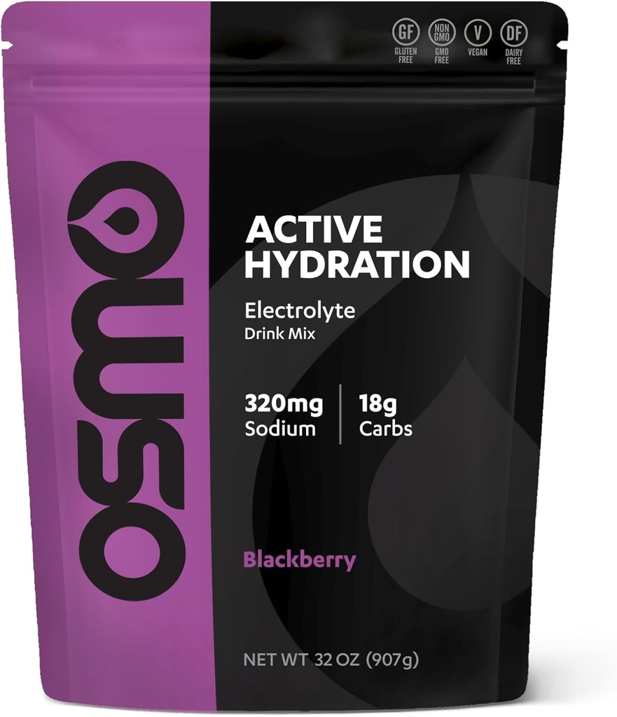 Poudre d'électrolyte d'hydratation active Osmo (2lb sac refermable) - Comprend le sodium, le magnésium, le potassium, les glucides et les vitamines, le sucre de canne - Tous les ingrédients naturels, 3X hydratation plus rapide Berry noir