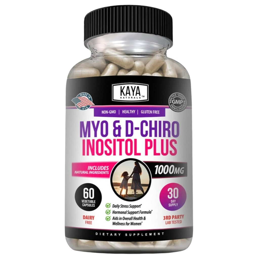 Kaya Naturals Myo & D-Chiro Inositol Plus Unterstützung für Frauen, Vitamin B8-60 Kapseln
