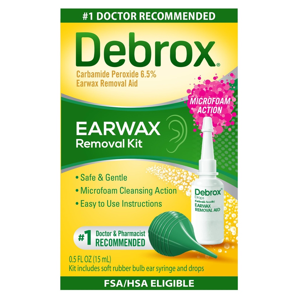 Debrox Ear Wax Removal Kit, Bulb Syringe & 0.5 Fl Oz Ear Wax Removal Drops with Carbamide Peroxide