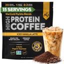 Café à haute teneur en protéines de MariGold - Latte de vanille glacée, 20g Protéines de lactosérum à l'herbe Isolée, énergie et stimulation de l'entraînement, 2 shots Espresso biologique, non-OGM, 1 Net Carb, 1 Lb sac, 15 portions