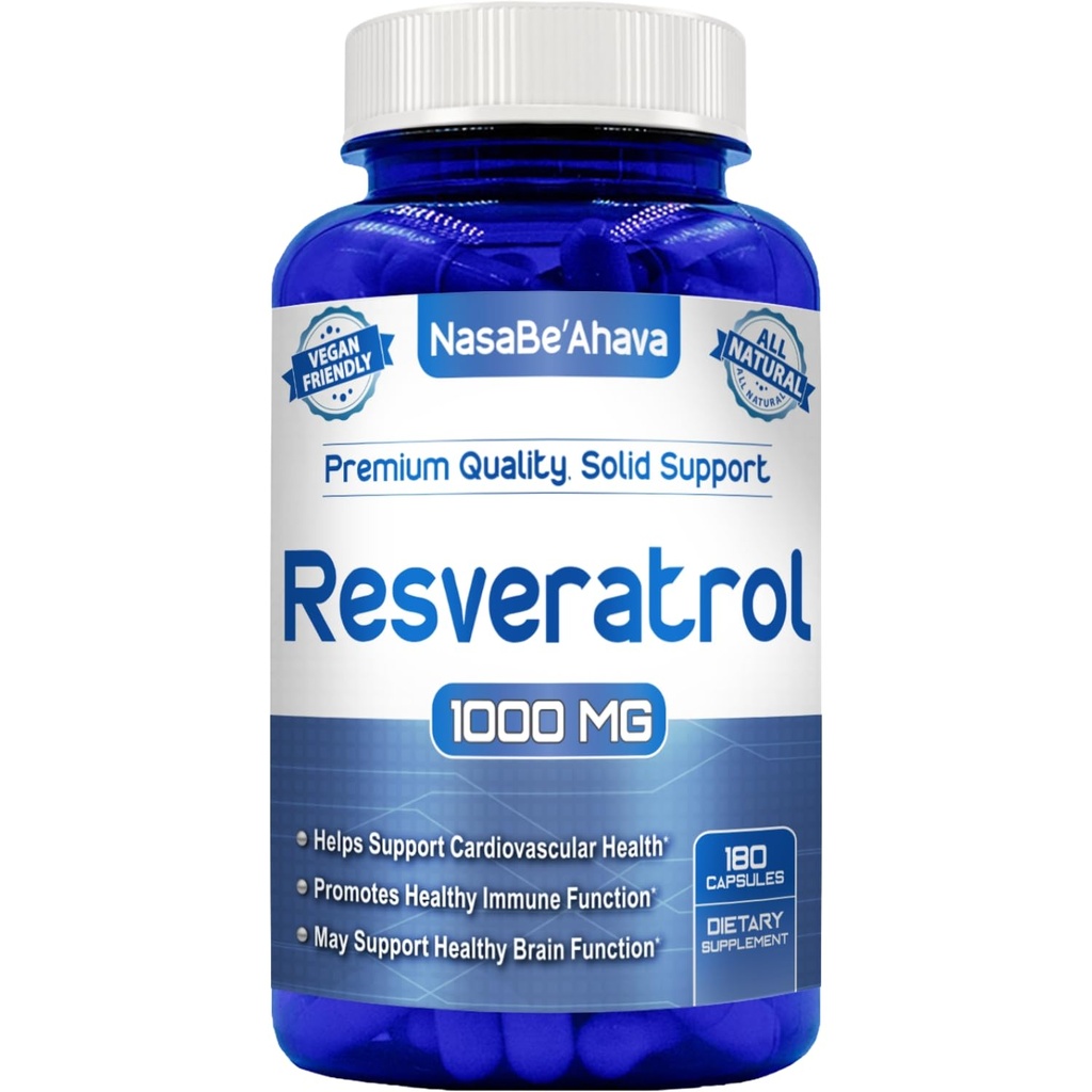 Resveratrol 1000mg Capsules de Resveratrol ami des végétaliens supplément de Easy Absorption Antioxydant japonais Knotweed pour le coeur de la peau et le soutien du cerveau.