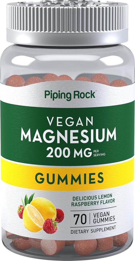 Piping Rock Magnesium Citrate Gummis 200 mg | 70 Count | Vegan Formel | Zitronen Himbeer Geschmack | Nahrungsergänzung | Vegetarisch, Non-GMO, Glutenfrei