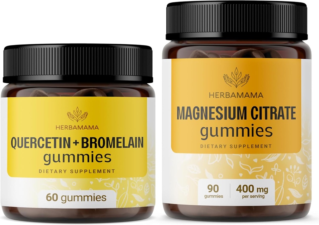 HERBAMAMA Quercetin und Magnesium Gummies Kit - Bundle von 800 mg Quercetin mit Bromelain und 400 mg Magnesium Citrate Gummies - Vegan, Non-GMO, Gelatin-Free - 2 Pack