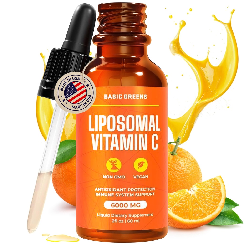 Liposomale Vitamin C Liquid 6000mg – Hohe Absorptionsflüssigkeit C Ergänzung für Immununterstützung, Antioxidans & Hautgesundheit – Non-GMO, Vegan, Gentle Formula – 2 fl oz