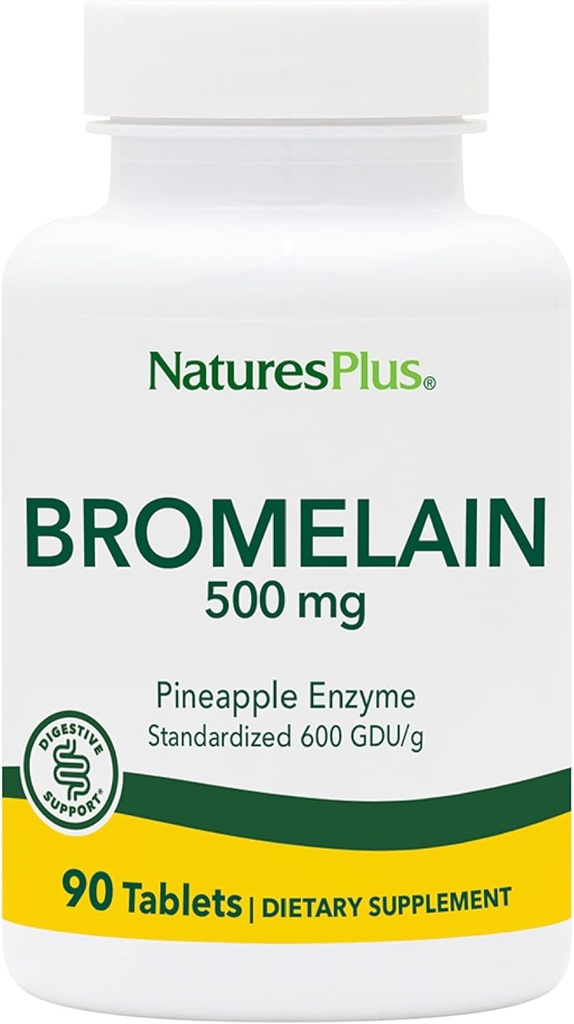 Natures Plus Bromelain - 500 mg, 90 vegetarische Tabletten - Natürliche proteolytische Enzymergänzung- Glutenfrei - 90 Servierungen