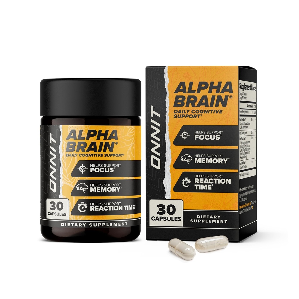 ONNIT Alpha Brain Nootropic Brain Supplement für Fokus, Gedächtnis, mentale Klarheit, kognitive Unterstützung mit L-Theanin und Vitamin B6, 30 Count Kapseln