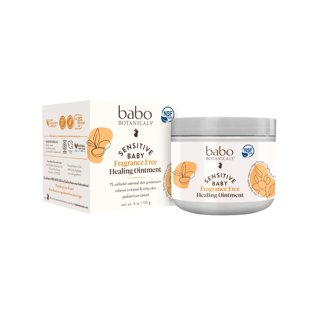 Babo Botanicals Sensitive Baby Fragrance-Free All Natural Healing Ointment - 99% Organic & 1% Colloidal Oat - Steroid-Free - NSF Certified - für Eczema, Irritated/Itchy Skin - Gesicht, Körper, Diaper Bereich