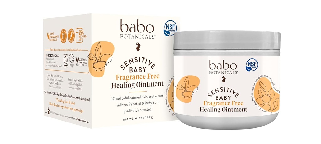 Babo Botanicals Sensitive Baby Fragrance-Free All Natural Healing Ointment - 99% Organic & 1% Colloidal Oat - Steroid-Free - NSF Certified - für Eczema, Irritated/Itchy Skin - Gesicht, Körper, Diaper Bereich