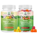 Bundle von Omega DHA Gummis für Kinder - Fettsäuren Omega 3 6 9 - Vitamin C für Gehirn, Immunität & Vision und Vitamin D Gummi für Kinder - 1000 IU pro Servieren - Immununterstützung Muskel Zähne & Knochen Gesundheit