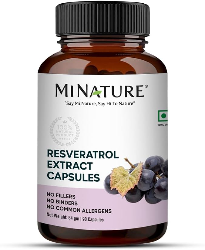 minatur Resveratrol Extrakt Kapseln | Superfood-Ergänzungen500500mg, 90 Veg Kapseln, 45 Tage Versorgung, 54g | Pure & Natural s Chemikalienfreie Konservierungsstoffe Free| Vegan | Made in India
