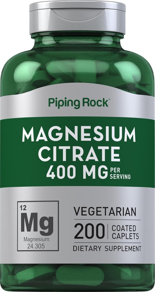 Piping Rock Citrate de magnésium de 400 mg de 200 caplets Végétarien, Non-OGM, Supplément sans gluten