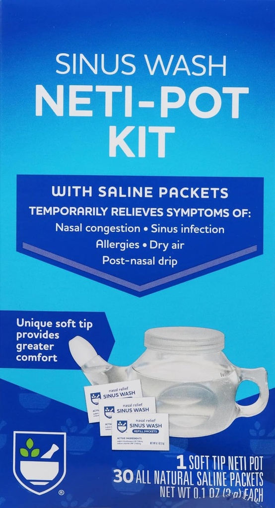 Rite Aid Neti Pot Nasal Rinse Kit mit 30 Salzpackungen - 1 Kit | Sinus Rinse für Erwachsene & Kinder | Sinus Relief