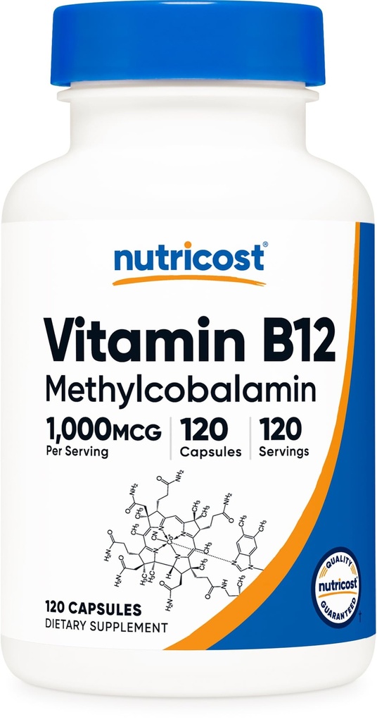 Nutricost vitamine B12 (méthylcobalamine) 1000mcg, 120 Capsules - Végétarien, Supplément sans OGM et sans gluten B12