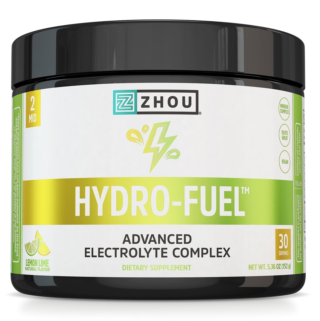 ZHOU Hydro-Fuel - Poudre d'électrolytes, sans sucre Mélange de boisson d'hydratation avec/Magnésium, zinc, potassium et sodium, nutriments, minéraux et extrait d'eau de coco, sans sucre - citron Lime, 5,36 oz (30 portions)