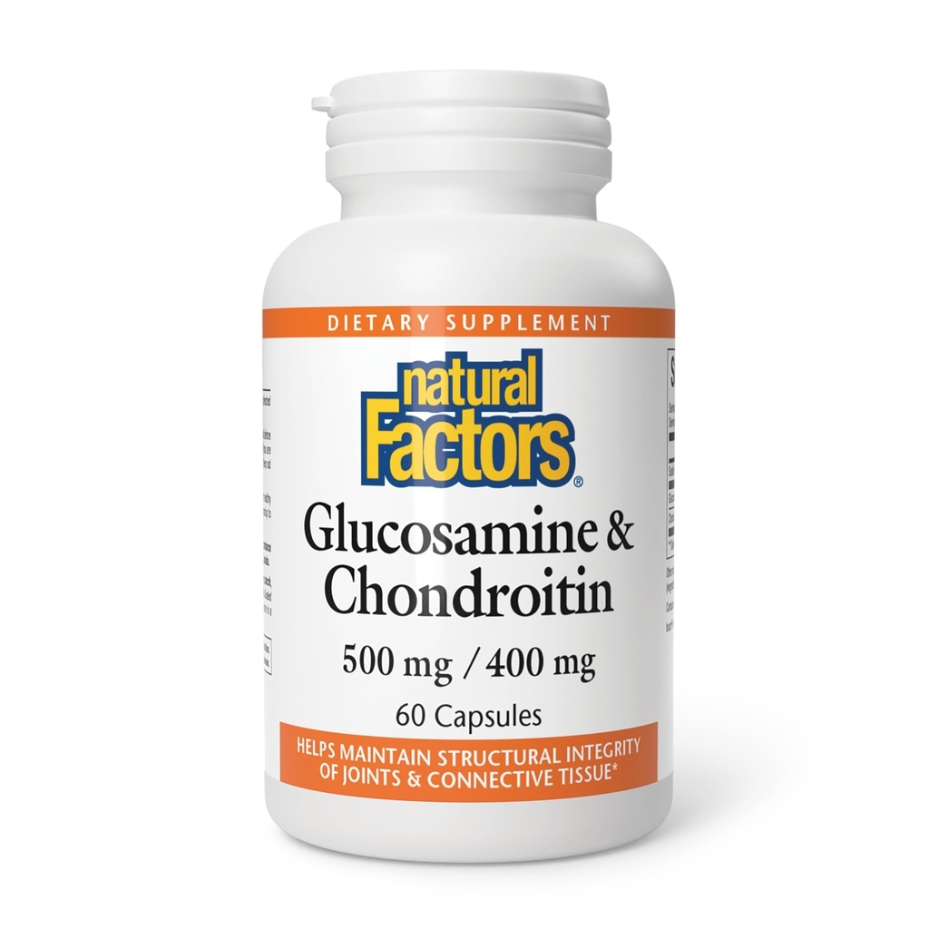Natürliche Faktoren Glucosamine & Chondroitin - Unterstützt gesunde Gelenke & Connective Tissue - Non-GMO & Gluten-Free - 60 Kapseln (20 Portionen)
