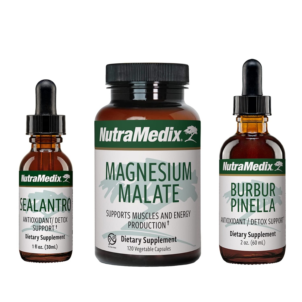 NutraMedix Detox Set - 3-teiliges Kit mit Sealantro, Burbur-Pinella & Magnesium Malate für Reinigung, Detox & Daily Wellness Support - Pflanzenbasierte flüssige Detox Tropfen & tägliche Kapseln