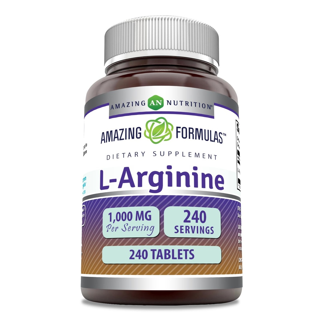 Erstaunliche Formeln L-Arginin 1000mg Tabletten | Aminosäure Ergänzung für Frauen & Männer | Non-GMO | Gluten Free | Made in USA (240 Count)