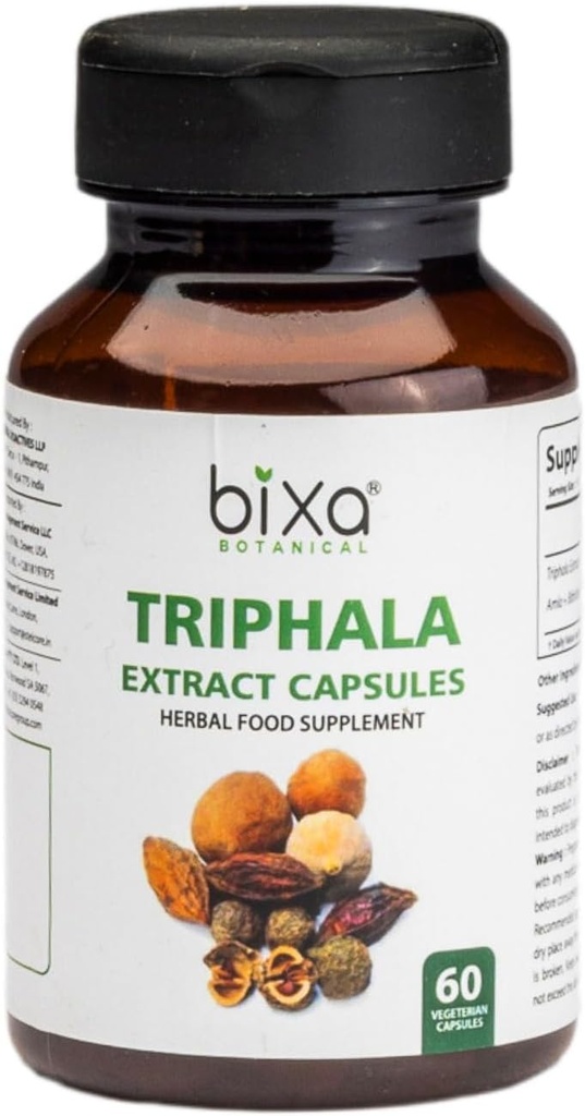 Bixa BOTANIQUE complément naturel ayurvédique Triphala Extrait Capsule pour la digestion saine et l'absorption des nutriments (Amla + Haritaki + Bibhitak) (60 Nombre (paquet de 1))
