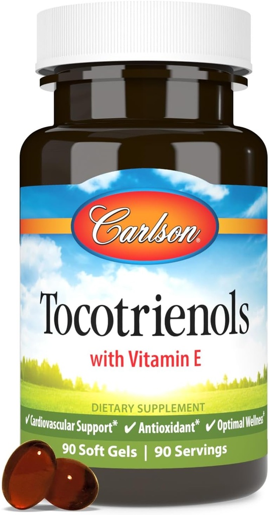 Carlson - Tocotriénols, 40 mg, avec la vitamine E de source naturelle, Gamma, Alpha, Delta, Beta, Source durable, 90 Softgels