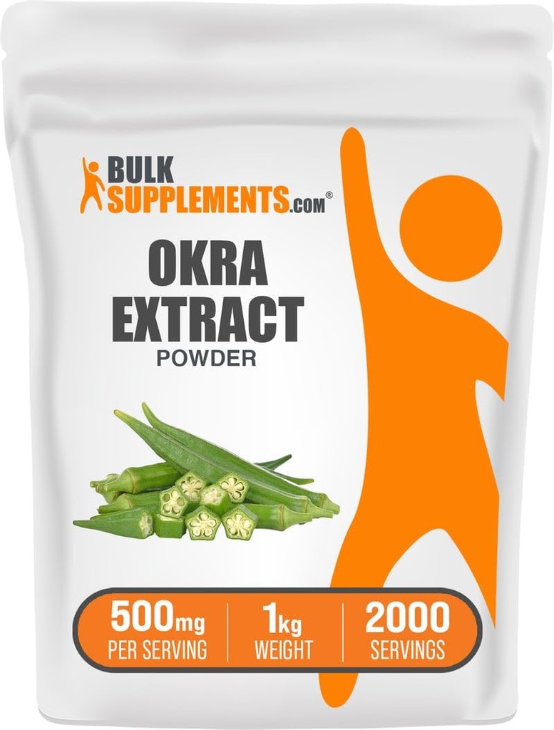 BulkSupplements.com Poudre d'extrait d'okra - supplément d'okra, source de fibre, supplément à base de plantes - végétalien et sans gluten, 500mg par portion, 1kg (2,2 lbs) (paquet de 1)
