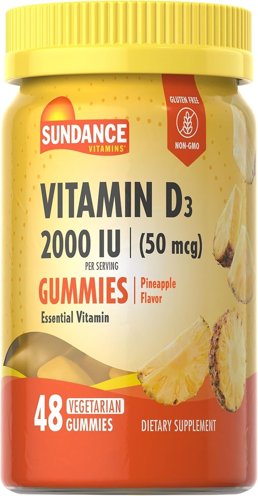 Sundance Vitamine D3 Gummées 2000 UI= 48 Comte d'ananas Saveur de l'ananas
