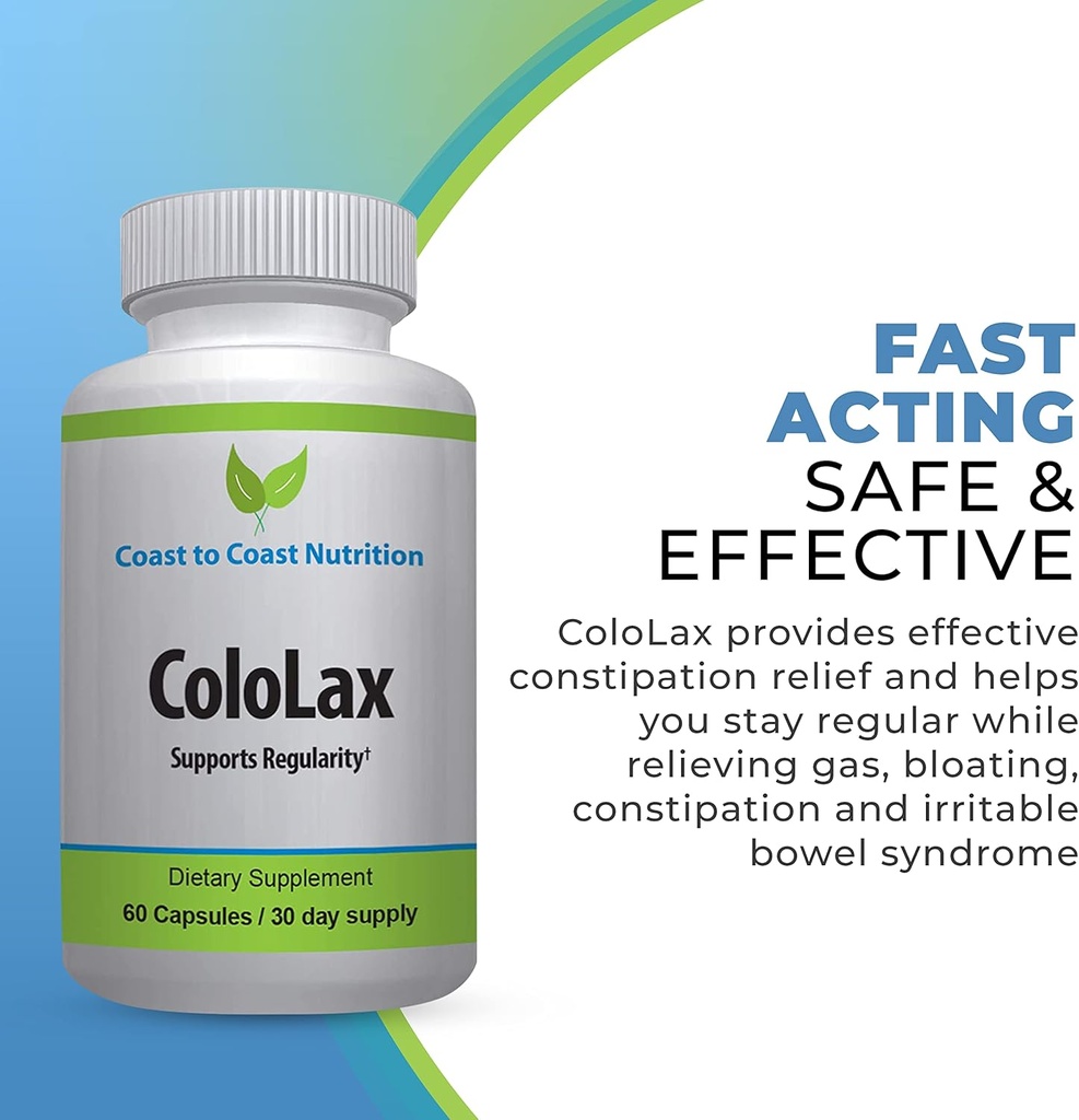 ColoLax Gentle Constipation Relief für Erwachsene - Hocker Softener & Colon Cleanse mit Psyllium Husk - Unterstützung für Regelmäßigkeit, Relief aus Gas & Bloating und Verdauungsunterstützung - 60 Kapseln