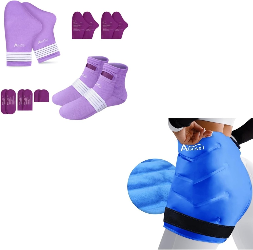 Gants et chaussettes Chemo Atsuwell pour Neuropathy & XL Hip Ice Pack Wrap après chirurgie