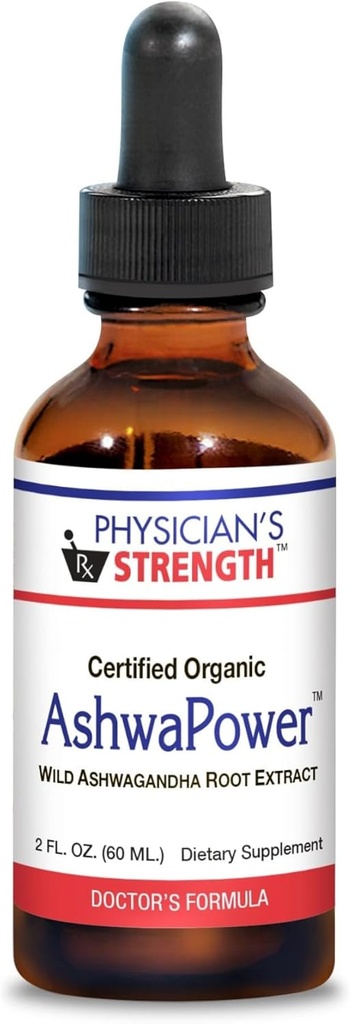 Physician's Strength AshwaPower - 2 fl oz - Wild Ashwagandha Root Extract - Unterstützt Gesamtgesundheit & Energie - 86 Servierungen