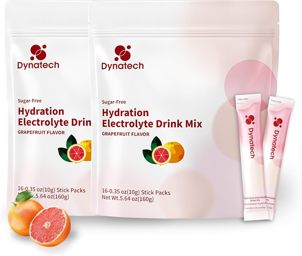 Dynatech Zero Sugar Electrolyte Drink Mix - Pamplemousse - Packs en Poudre d'hydratation avec 10 électrolytes et vitamines
