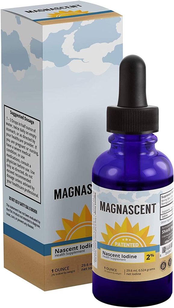 Nascent Iodine Organic Daily Health Supplement High Potency 2% Konzentrate flüssige Iodine Tropfen unterstützt Energie und Stoffwechsel (1oz/30ml)