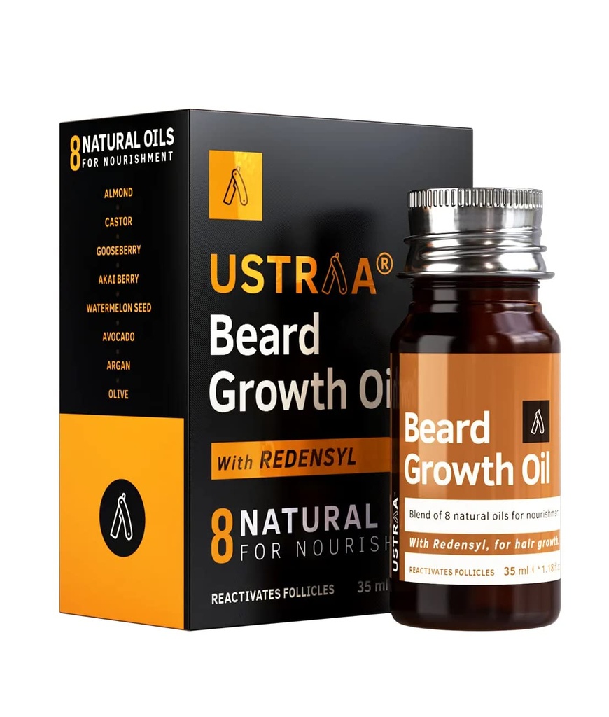 USTRAA Bart-Wachstumsöl - 1.18 Oz - Mehr Bart-Wachstum, mit Redensyl, 8 natürliche Öle einschließlich Jojoba Öl, Vitamin E, Nourishment & Strengthening, keine schädlichen Chemikalien