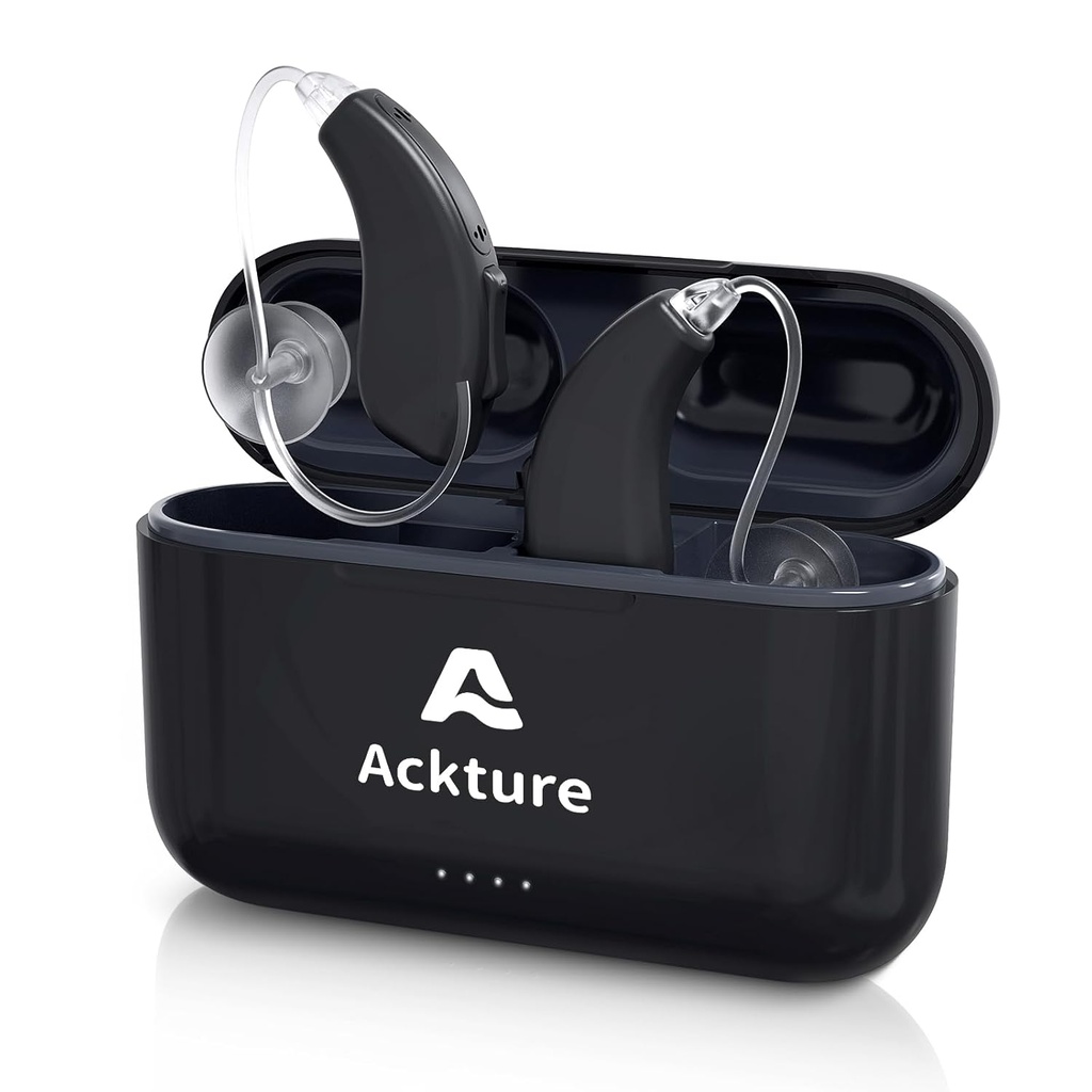 Hörgeräte, Wiederaufladbare Hörgeräte für Senioren Erwachsene mit Lärmbelästigung, 16-Channel Digital Invisible Hearing Amplifier mit Volume Control, Portable Charging Case, Schwarz