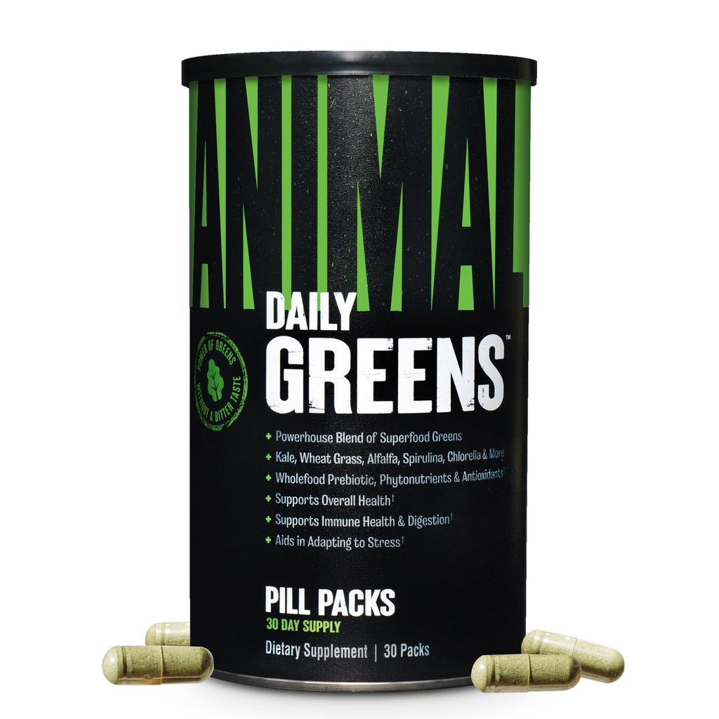 Packs de pilules d'animaux verts quotidiens - Kale, Blé Herbe, Alfalfa & More - Mélange prébiotique et probiotique pratique de superaliments pour la digestion supérieure, la santé de la gueule et l'immunité pour les hommes et les femmes - 30 jours d'approvisionnement