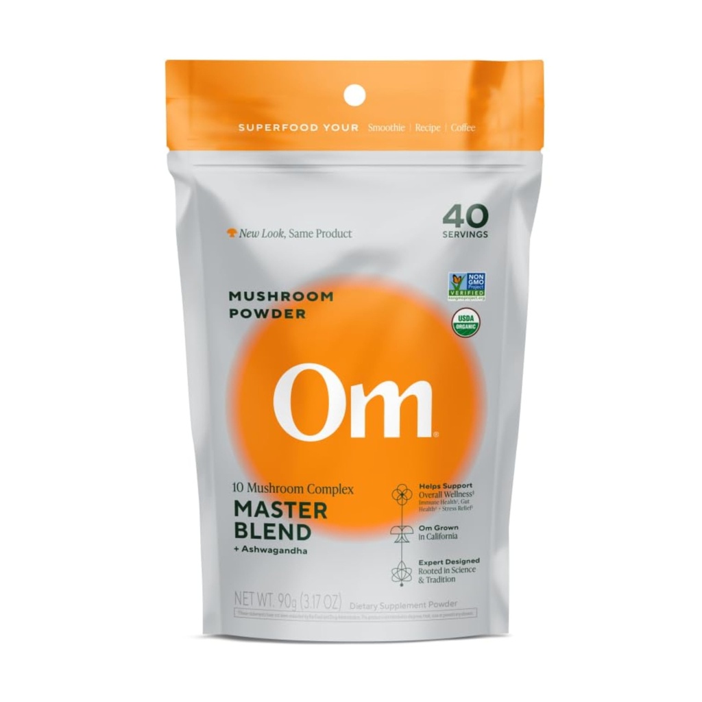 OM Master Blend Pilzpulver – Organische Pilzergänzung mit 10 Pilzen und Ashwagandha - Unterstützung Immunität, Gut Health & Stress Relief, 3.17 Unze (40 Servierungen)