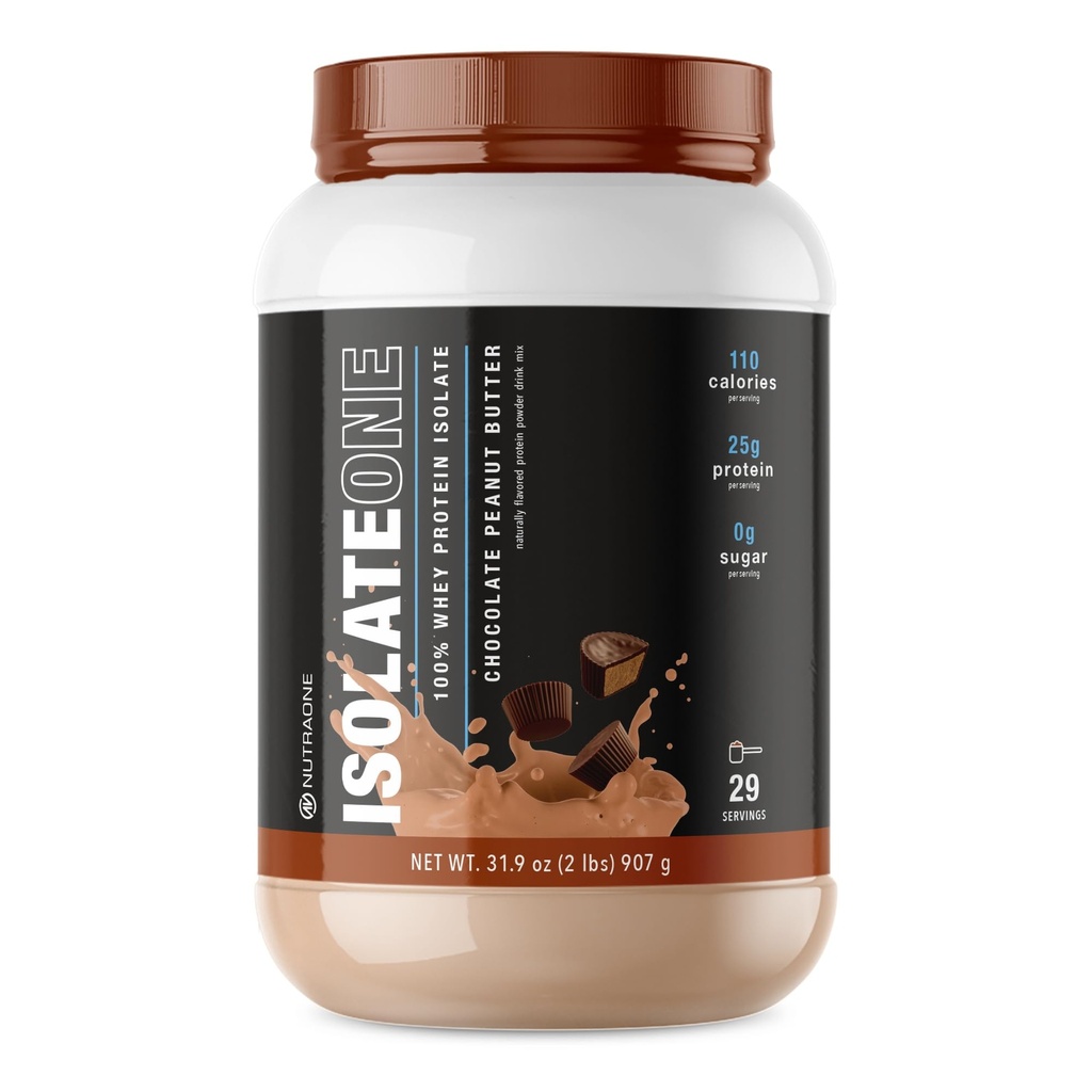 NutraOne IsolateOne Whey Isolate Protéines Poudre 100% Pure Whey Isolate (Beurre d'arachide chocolaté - 29 portions)