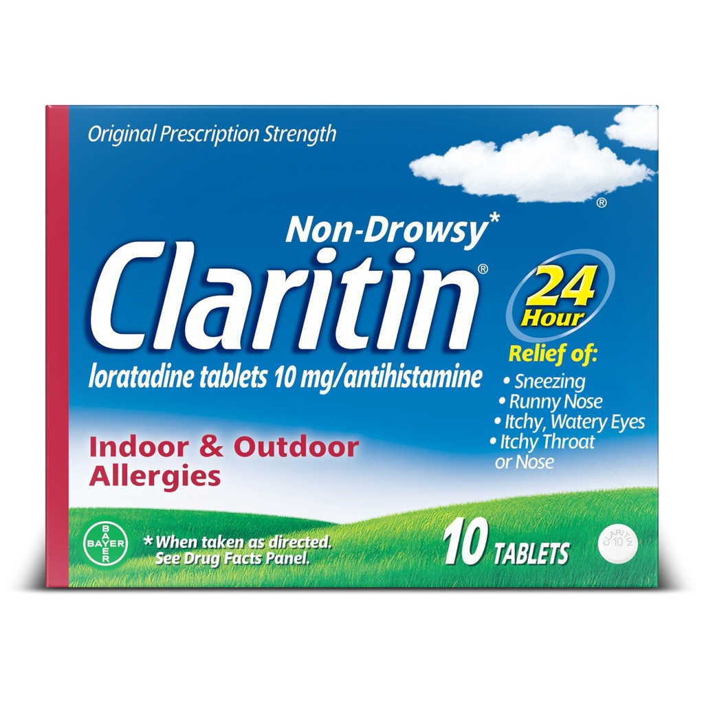Claritin 24 HR Non Drowsy Allergy Medicine, Loratadine antihistamine comprimés, 10 Ct