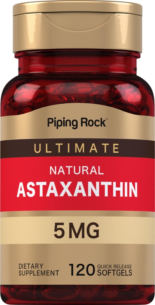 Piping Rock Astaxanthin Ergänzung 5mg | 120 Softgel Kapseln | aus Haematococcus Pluvialis Algae Extrakt | Non-GMO, Glutenfrei