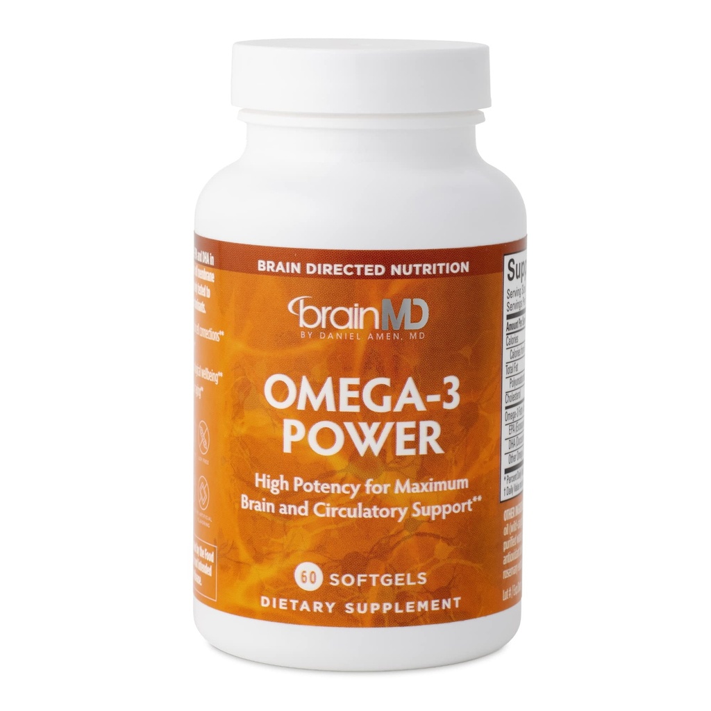 BRAINMD Dr Amen Omega-3 Power - 60 Kapseln - Joint & Immun Support Supplement - Enthält DHA & EPA - Glutenfrei - 30 Portionen