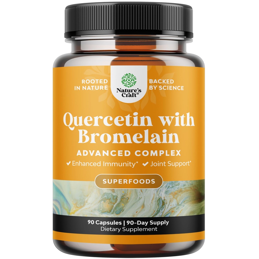 Reines Quercetin mit Bromelain-Ergänzung für Immunhilfe - High Potent Quercetin 500mg Kapseln mit Bromelain für Immununterstützung und Atmung - Nahrungsergänzungsmittel - 90 Ct
