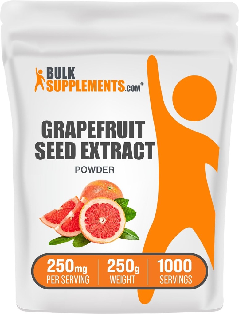 BulkSupplements.com Poudre d'extrait de pépins de pamplemousse - Suppléments de pépins de pamplemousse, source antioxydante - Supplément à base de plantes, sans gluten, 250mg par portion, 250g (8,8 oz) (paquet de 1)