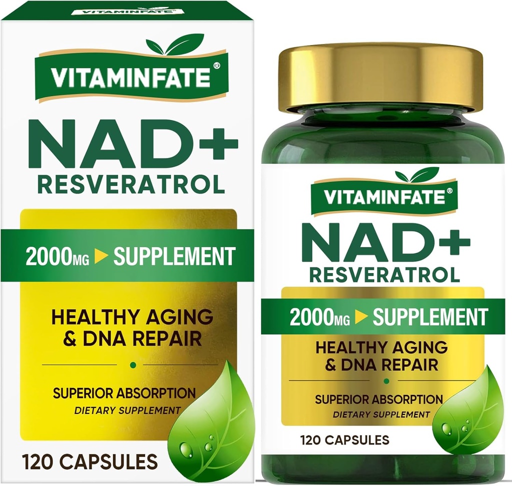 NAD+ Supplement 2000 mg - 120 Kapseln True NAD+ & Resveratrol, NMN Alternative unterstützt Anti-Aging, Cellular Energy & Repair, Metabolism & Brain Boost für Männer & Frauen
