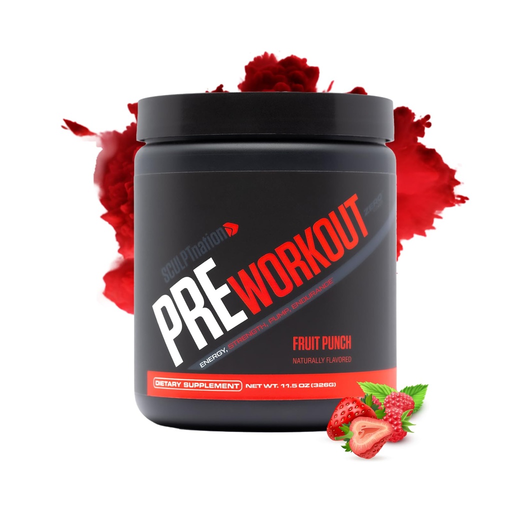 Sculpt Nation by V Shred PreWorkout - Poudre de pré-entraînement premium avec des acides aminés pour la performance ultime, l'endurance et le soutien énergétique, punch de fruits - 30 portions
