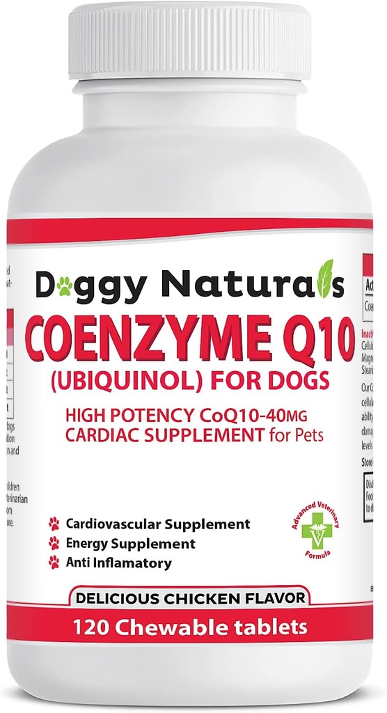 Coenzym Q10 High Potency COQ10-40mg UBIQUINOL für Hunde (120 Tabs) Made in U.S.A. CoQ10 für Hunde