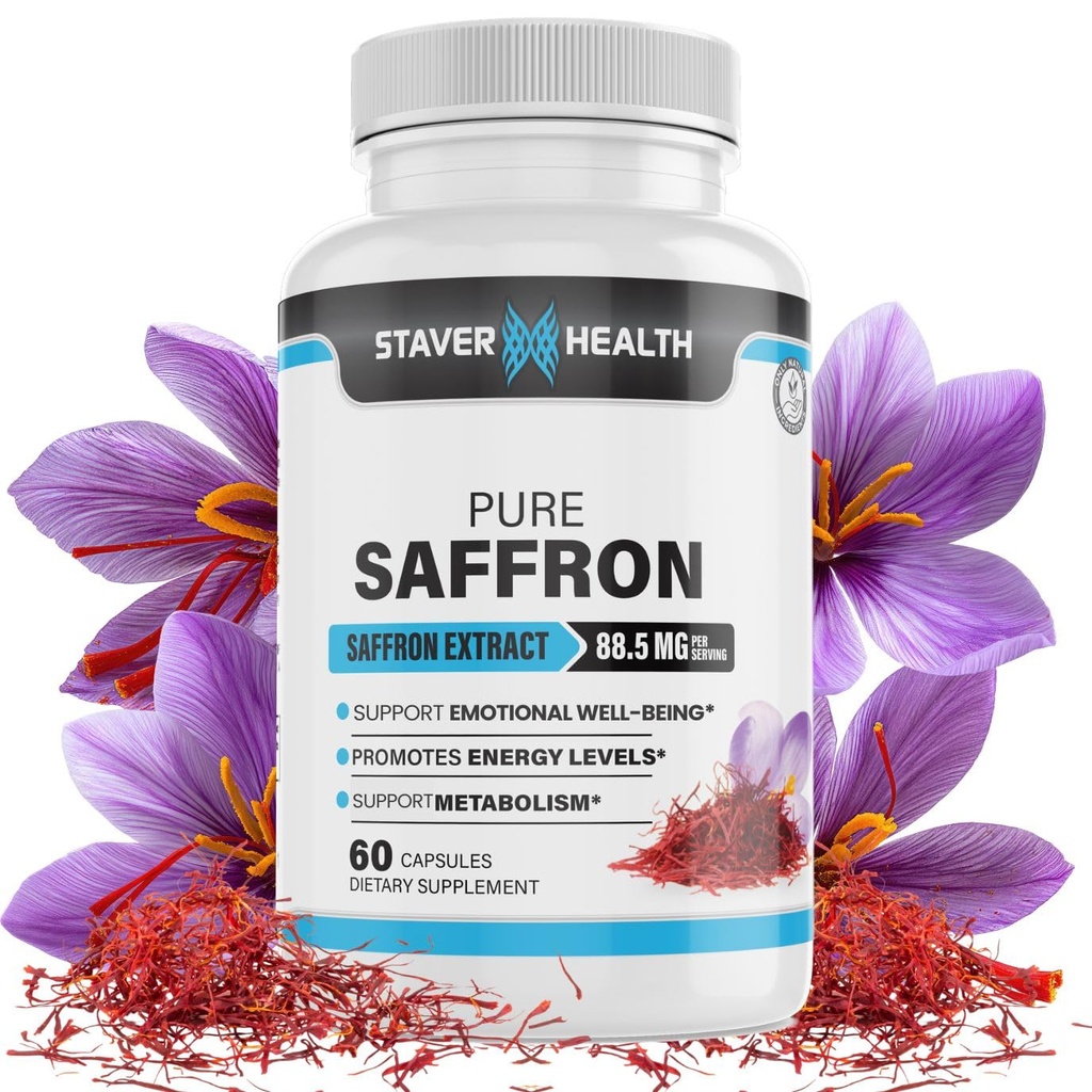 Pure Saffron Extract Kapseln, 88.5 mg, 60 Veggie Kapseln für Mood Enhancement und Energieunterstützung