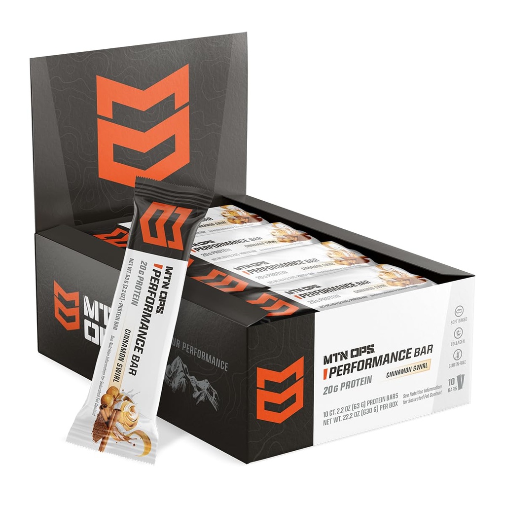 MTN OPS Frosted Cinnamon Swirl Protein Bars, High Protein mit Whey Isolate & Whey Konzentrat und Collagen, Low Sugar, Gluten Free, 10 Count