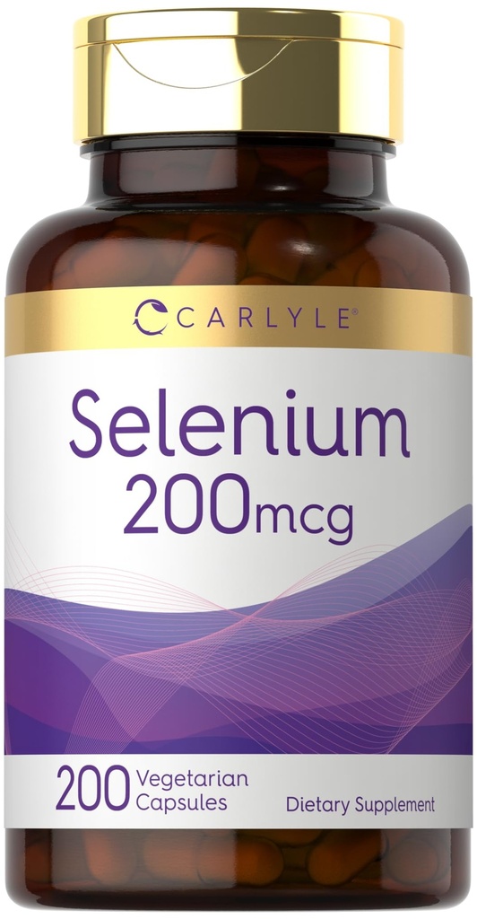 Selénium libre de levure de Carlyle 200 mcg. 200 capsules L-Sélénométhionine Minéral essentiel.