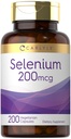 Selénium libre de levure de Carlyle 200 mcg. 200 capsules L-Sélénométhionine Minéral essentiel.