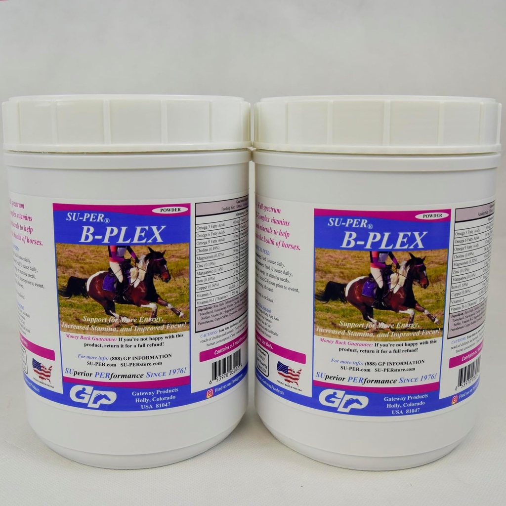 SU-PER B-Plex Pulver Equine Vitamine - Komplette B-Komplexe Pferde Vitamine und Mineralstoffe Ergänzung - Gesunde Hooves, rote Blutzellen, Pferdeberechnung Pulver - 2,5 Pfund, (2 Packung)